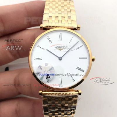 JF Factory La Grande Classique De Longines Battery Watch - Yellow Gold With White Dial 